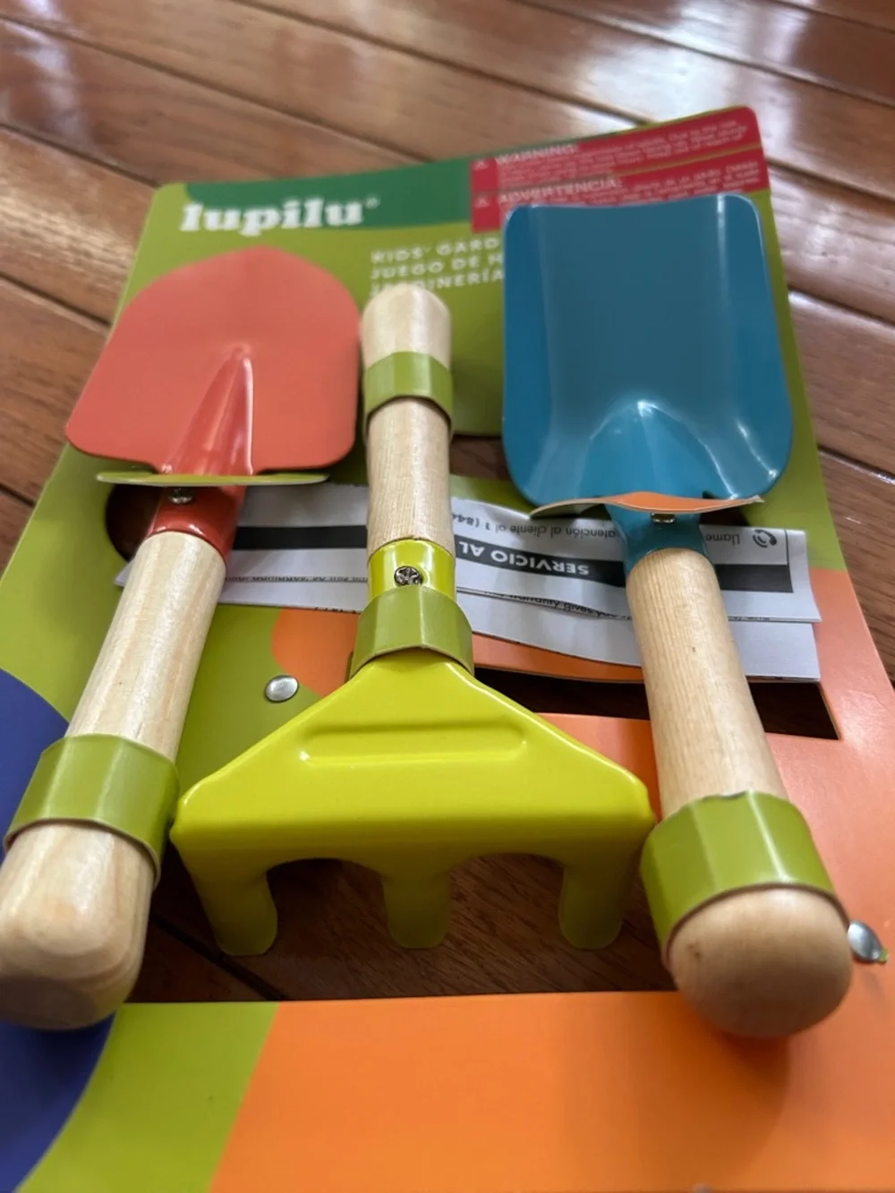 Lupilu Kids' 3-Piece Garden Tool Set NWT Wooden Handles Toy Shovel Rake